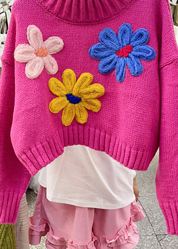 Rose Turtleneck Cotton Knit Sweaters Fall