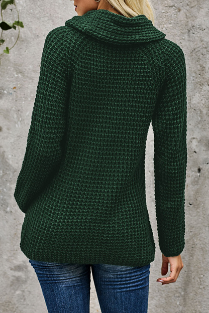 Turtleneck Button Irregular Hem Sweater