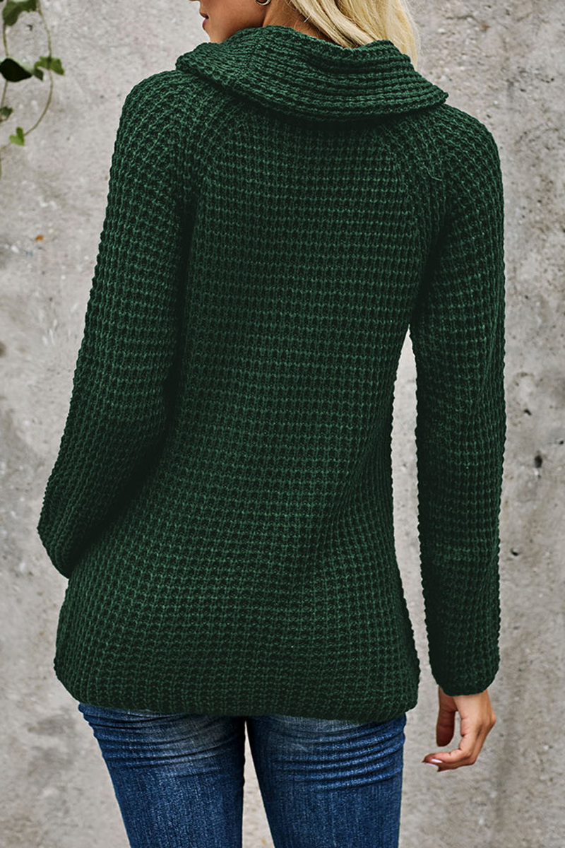 Turtleneck Button Irregular Hem Sweater