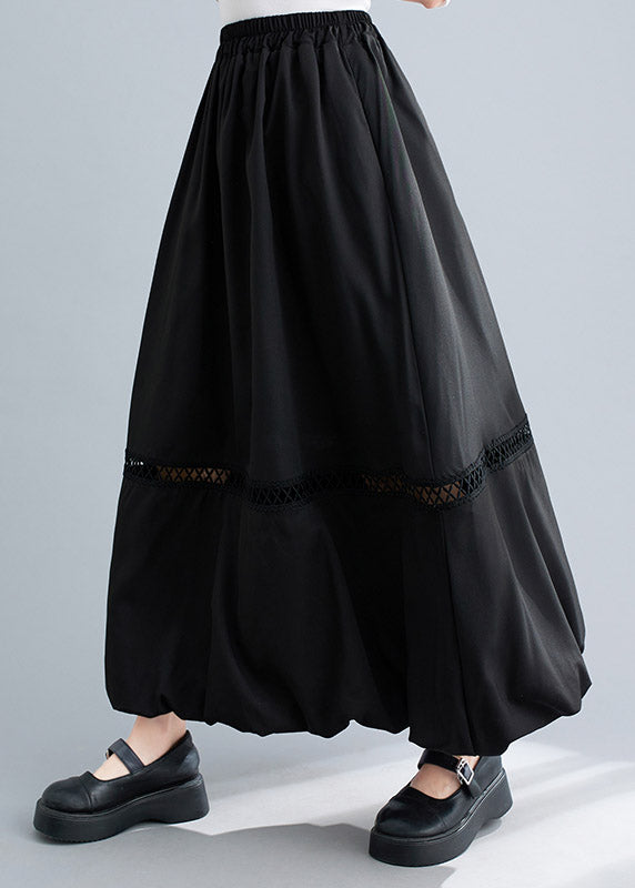 Black Lace Patchwork Elastic Waist Maxi Skirt Summer