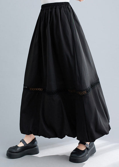 Black Lace Patchwork Elastic Waist Maxi Skirt Summer
