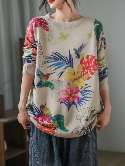 Long Sleeve Print Loose Sweater