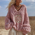 Vintage Vegvisir Runes V Neck Cozy Cable Chunky Knit Sweater artswardrobe