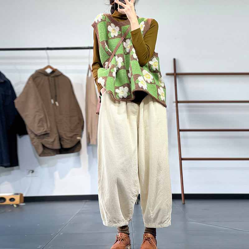 Contrast Jacquard Knit Pullover Knit Vest