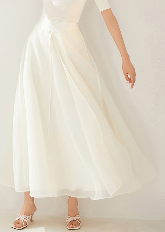 New White Layered Side Open Organza Skirt Summer