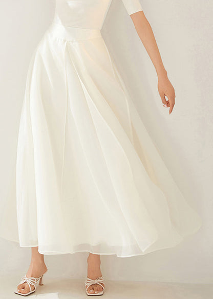 New White Layered Side Open Organza Skirt Summer