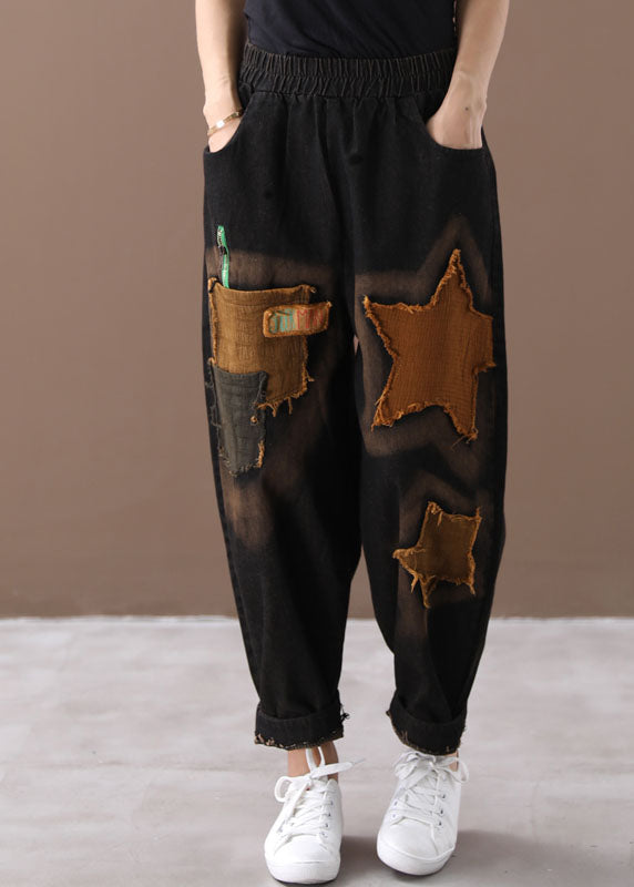 Black Pockets Denim Pants Winter