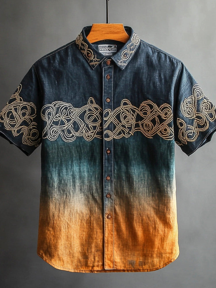 Celtic Knot Gradient Men's Linen Short Sleeve Shirt elevenforest