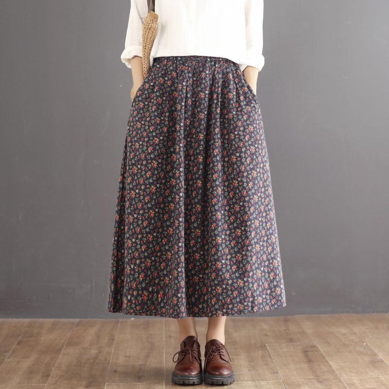 Retro Patchwork High Waist Cotton Skirt
