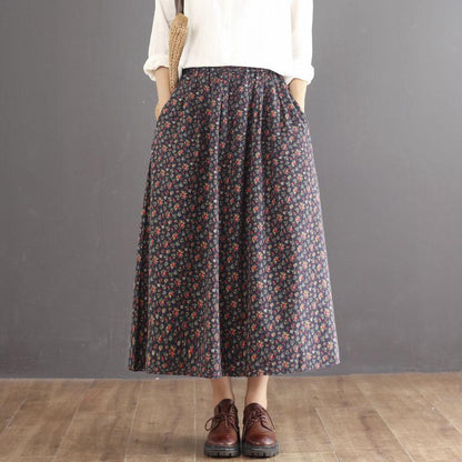 Retro Patchwork High Waist Cotton Skirt