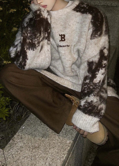 New Beige Tie Dye Cozy Knit Sweaters Winter