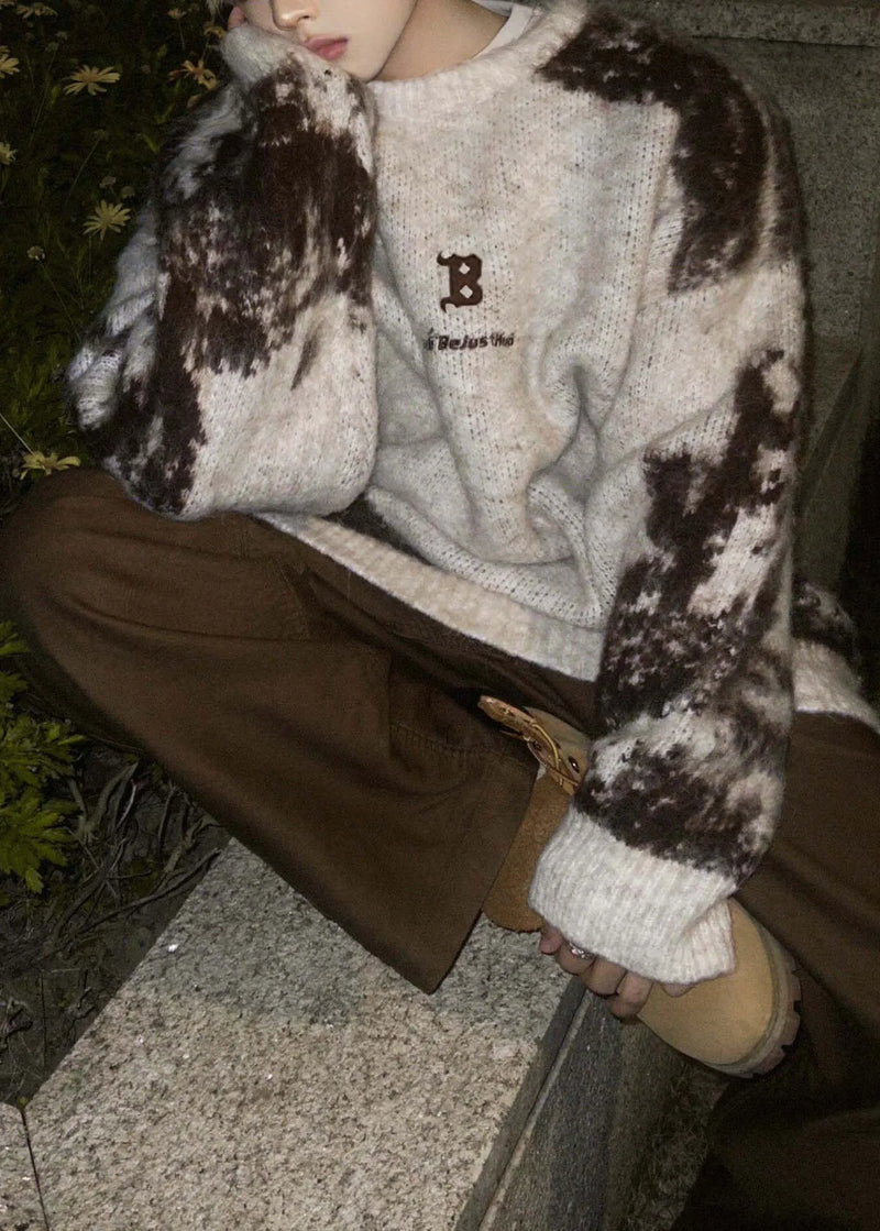 New Beige Tie Dye Cozy Knit Sweaters Winter
