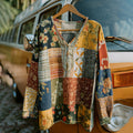 Countryside Style Collection Classy Patchwork Floral Pattern Art Linen Long Sleeve Tshirt elevenforest