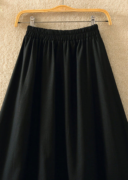 Black Print Patchwork Elastic Waist Skirt Summer
