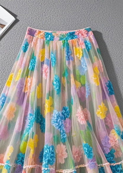 Multicolor Print Tulle Beach Skirt Summer
