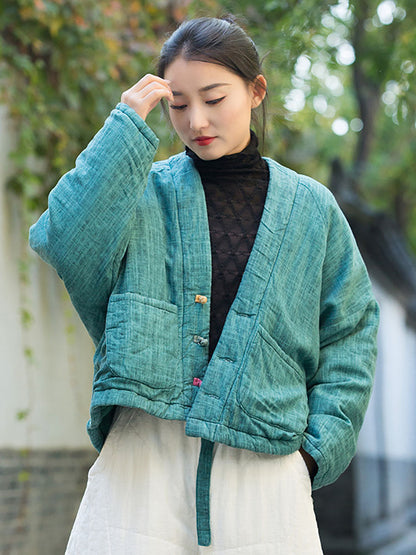 Winter Artsy Worn Button Pocket Linen Coat