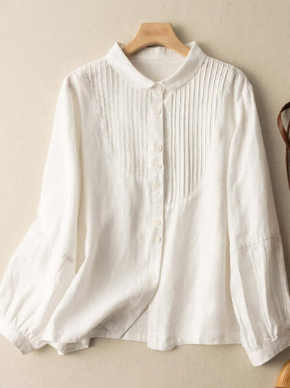 100% Linen Pleated Long Sleeve Shirt in Color