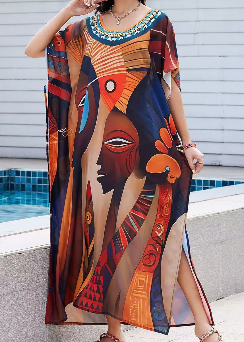 Oversized Print Chiffon Vacation Dress Summer