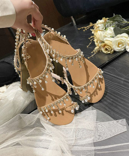 Beige Tassel Pearl Sandals Soft Beach Sandals