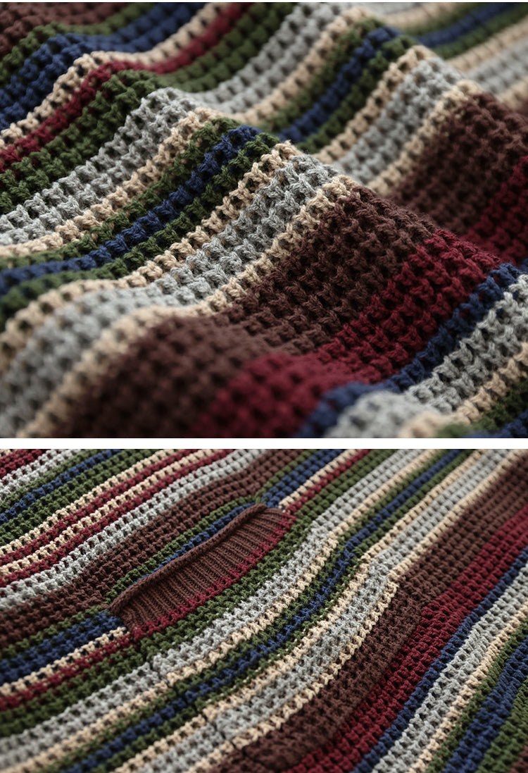 Colorful Red Striped Cotton Knitted Sweater