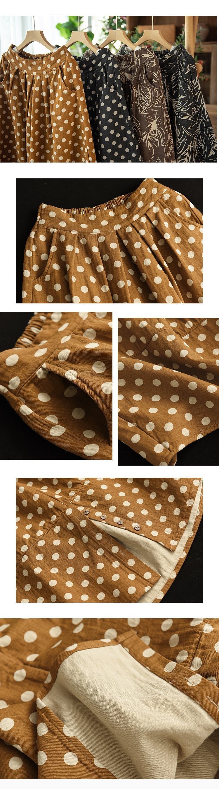 Printed Cotton and Linen Slim Elastic Waist A-line Skirt