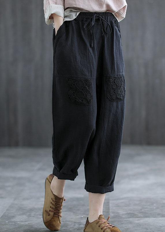 Boutique Mulberry Embroidered Harem Crop Summer Linen Harem Pants