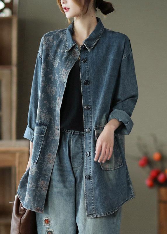 Classy Big Flower Print Patchwork Blouse Tops Long Sleeve