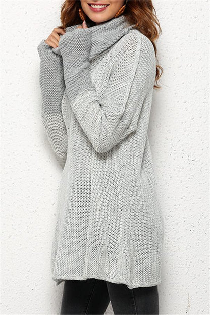Spliced Turtleneck Loose Pullover Sweater - Black