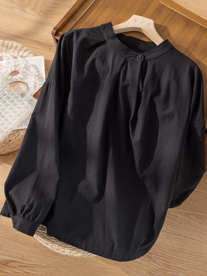 100% Natural Fabric Crew Neck Loose Long-sleeved Shirt in Color