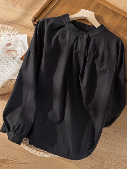 100% Natural Fabric Crew Neck Loose Long-sleeved Shirt in Color