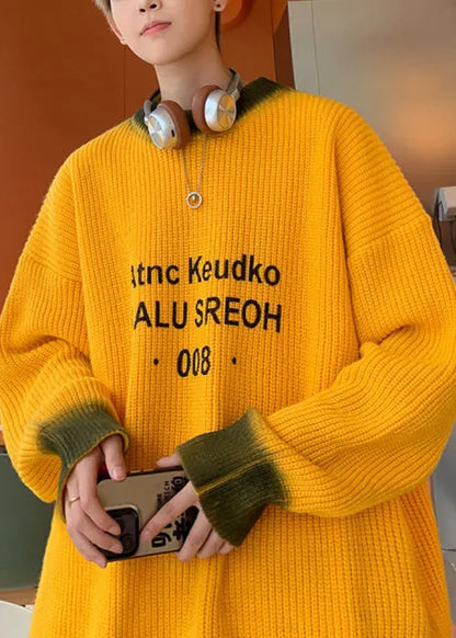 Loose Yellow Tie Dye Letter Knit Sweaters Winter