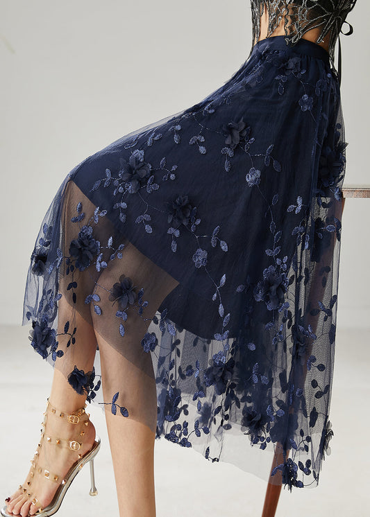Navy Embroidered Tulle Skirts Summer