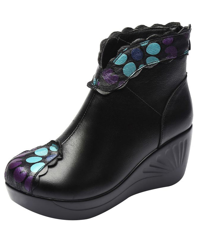 Splicing Wedge Boots Blue Cowhide Leather