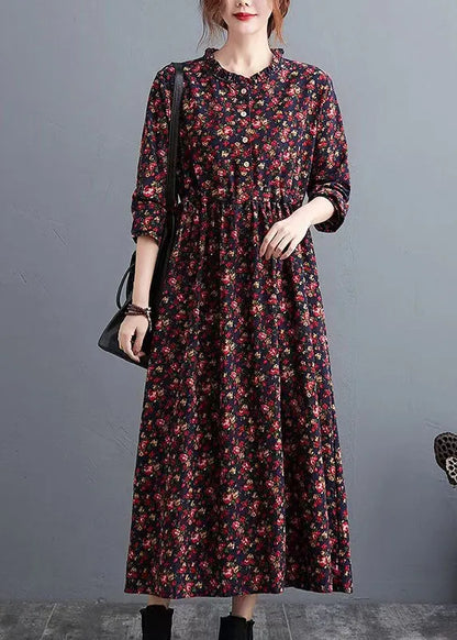 Half Sleeve Cotton Summertunics Shape Green Prints Robe Dresses