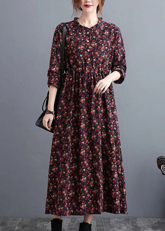 Half Sleeve Cotton Summertunics Shape Green Prints Robe Dresses