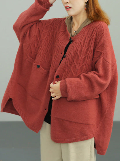 - Knitted Irregular Hem Breasted Cardigans Sweater