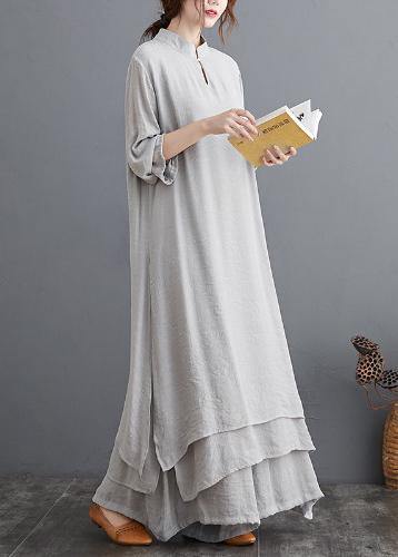 Gray Medium Length Dress Wide Leg Pants Two Piece Set