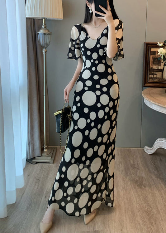 Black Print Chiffon Vacation Dresses Summer