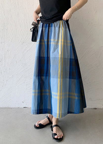 Blue Plaid Exra Large Hem Cotton Skirt Spring
