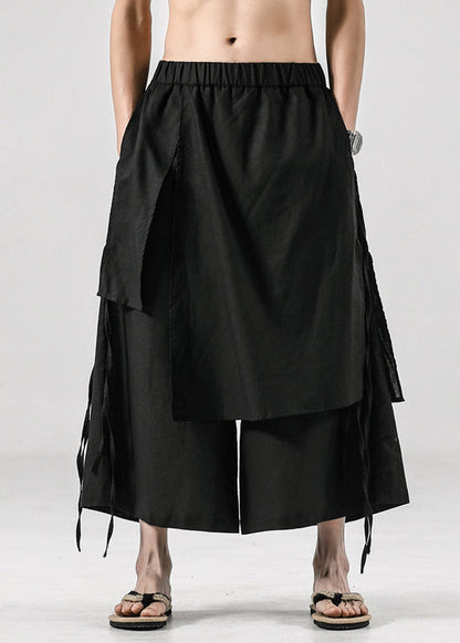 Japanese Summer New Black Linen Pants Skirt