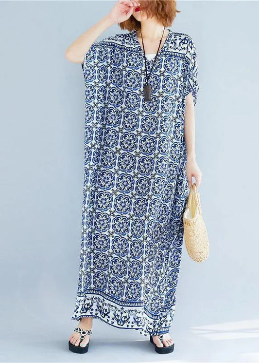 V Neck Cotton Tunics Fabrics Long Dresses Summer