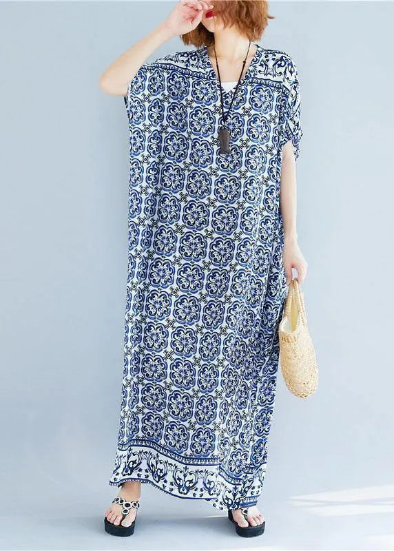 V Neck Cotton Tunics Fabrics Long Dresses Summer
