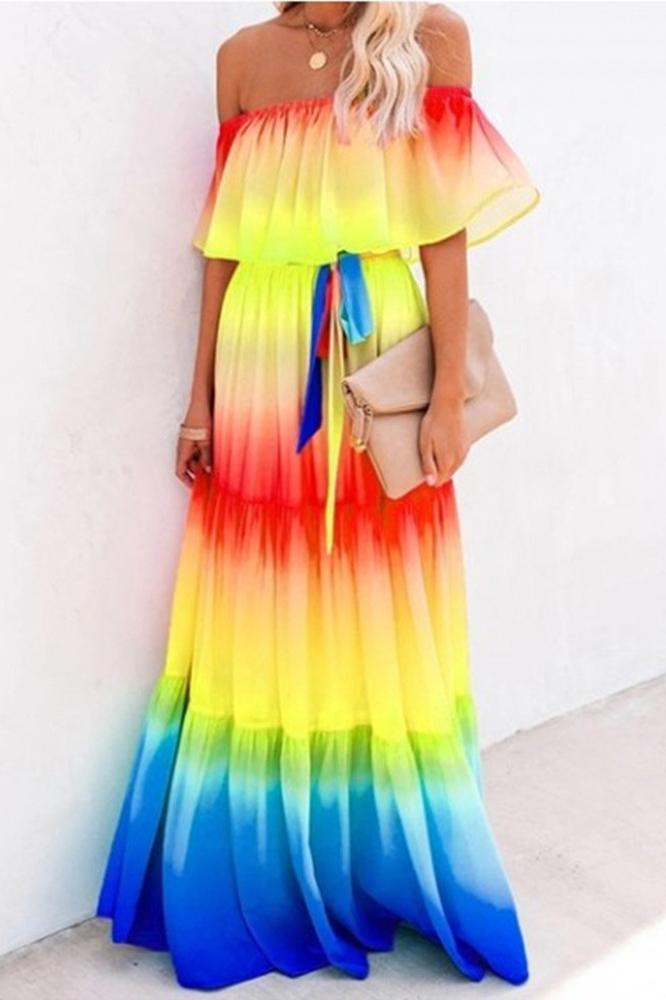 Off Shoulder Rainbow Dress