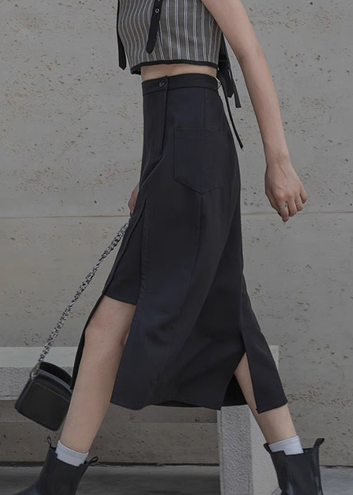New Black Side Open High Waist Cotton Skirts Summer