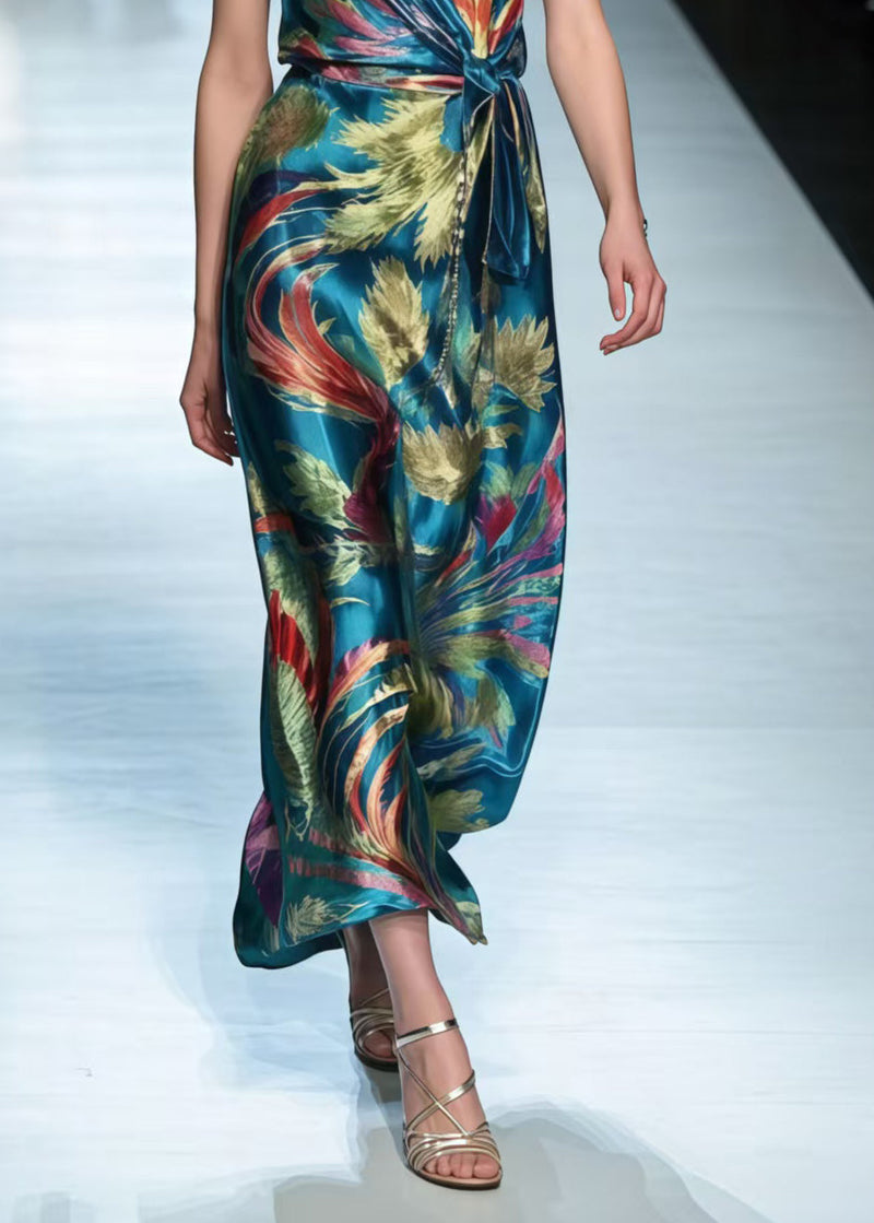 Peacock Green Phoenix Print Silk Cami Dress Summer