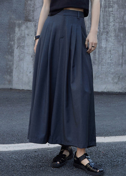 Grey Pockets Wrinkled High Waist Patchwork Cotton Pants Skirt Fall