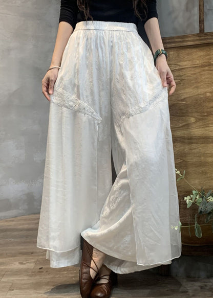 Black Embroidered Pockets Patchwork Linen Silk Pants Summer