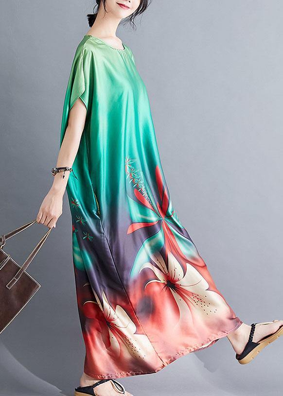 Batwing Sleeve Wardrobes Pattern Green Prints Maxi Dresses Summer