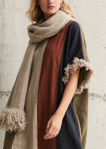 Style Multicolor Oversized Patchwork Faux Fur Dress Summer