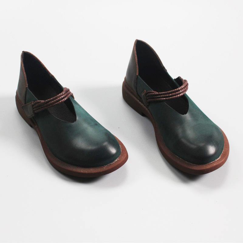 Blue Flat Shoes for Genuine Leather Splicing Flats